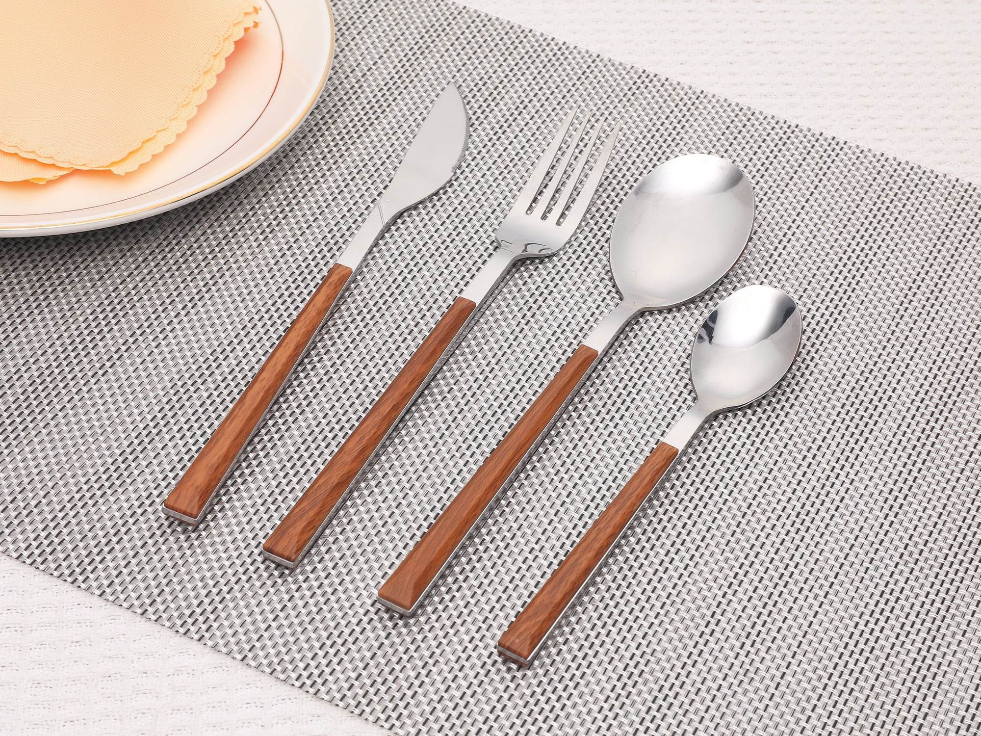 Unique Bargains Silverware Set Durable Stainless Steel Flatware Silver 16 Pcs