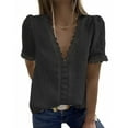 thumbnail image 3 of Camiseta de mujer Encaje Cuello en V Camisa de manga corta Blusa Top casual, Negro, S sidaley  AP001454-01, 3 of 6