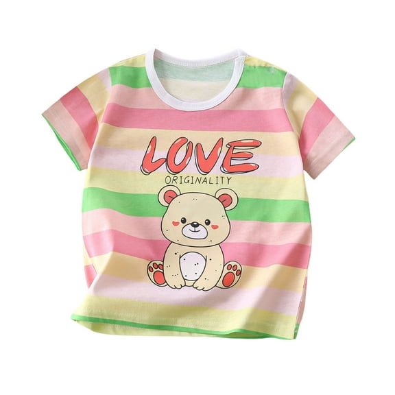 Loopsun Toddler Summer Tops, Summer Printed Round Neck Short Sleeve Top for Children Boys And Girls Pink 4-5 Years