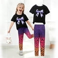 thumbnail image 2 of JUMEYU Summer Kids Outfits Girls Summer Outfit Girl Matching 2pcs Sets Printed t-Shirt + Flare Leg Pants Size 6-7 (P,6-7 Years), 2 of 5