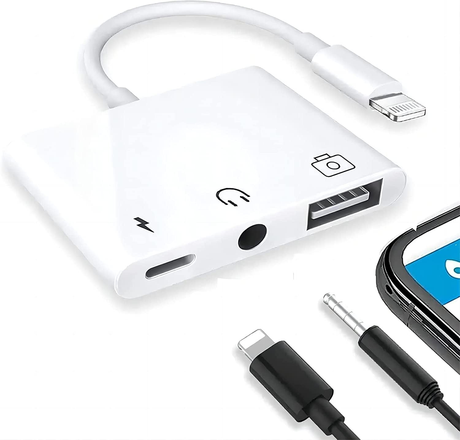 [Apple MFi Certified] 3in1 Lightning to 3.5 mm Headphone Jack Adapter