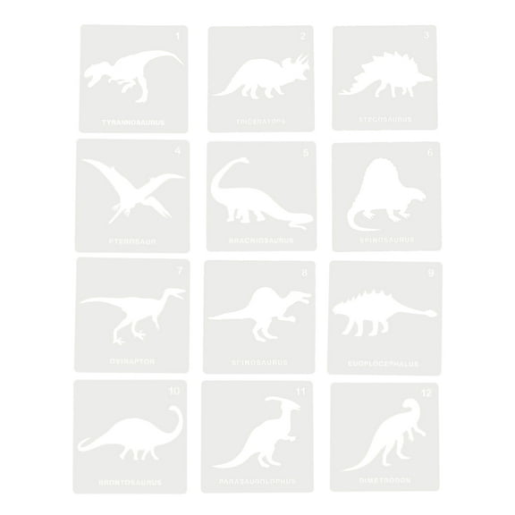 Homoyoyo Dinosaur Wall Painting Stencils Set, 12 White Plastic Reusable Templates for Home Decor and Kids Crafts