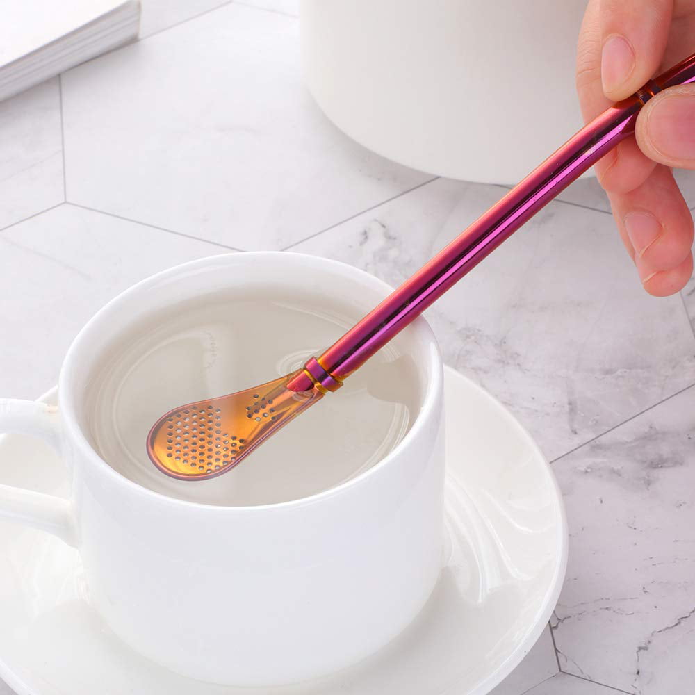 8 Straws+ 2 brushes 6.2 inch Baikai 18/8 Stainless Steel Reusable Tea Filter Stirring Drinking Straws,Set of 10 3in1 Metal Straw Spoons for Drinks Multi 