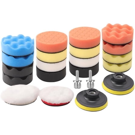 3''(80mm) Drill Polishing Kit, 22Pcs Car Polishing Foam Buffing Pads for Drill, Detail Polishing Kit Wool Pads Wax Buffer Polisher Attachment with M14 Thread Backing pad Adapters