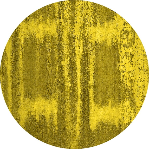 Ahgly Company Machine Washable Indoor Round Oriental Yellow Industrial Area Rugs, 3' Round