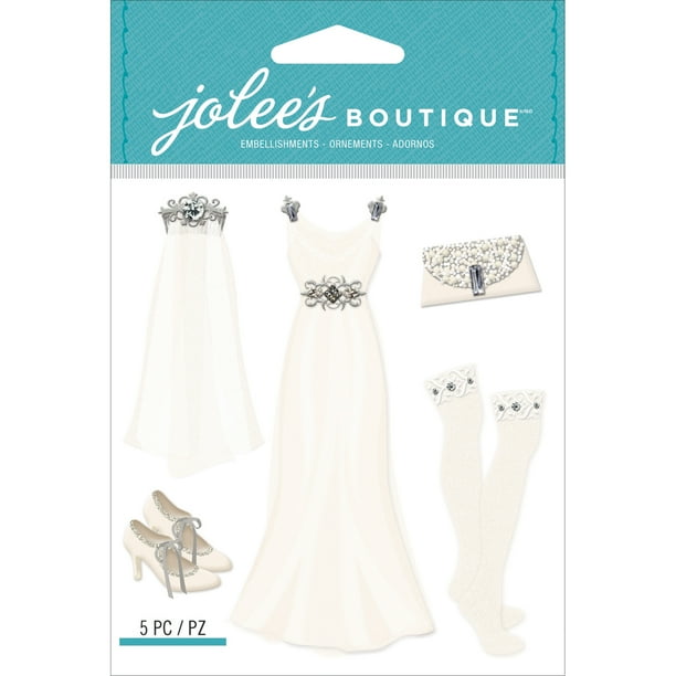 Jolee's Boutique 3D Wedding Dress Stickers, 5 Piece