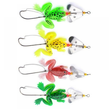 Fishing Frog Lure Bass Fishing Frogs 4Pcs Topwater Fishing Frog Lures Hollow Body Weedless Soft Swimbaits