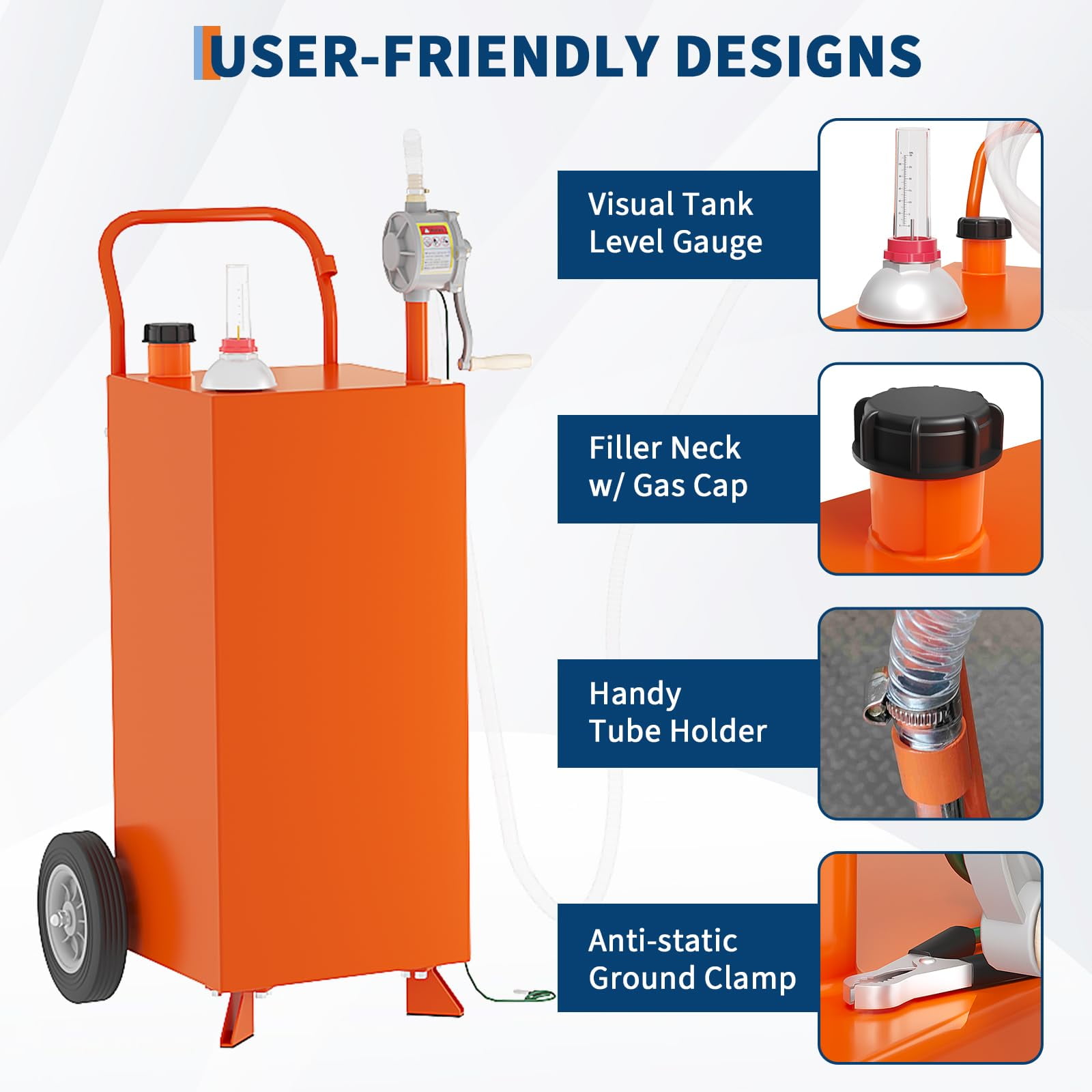 Luku 35 Gallon Fuel Caddy,Fuel Storage Tank with Manual Transfer Pump,Gasoline Diesel Fuel Container for Cars,Lawn Mowers,ATVs,Boats,More,Orange
