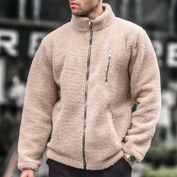 Ahabrexf Sweaters for Men, Fall Winter Fashionable Stand up Collar Loose Warm Zipper Hoodie