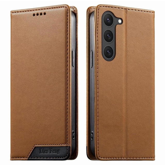 Wallet Case for Samsung Galaxy S23 with RFID Blocking, Magnetic Flip Cover, Card & Cash Slots Brown