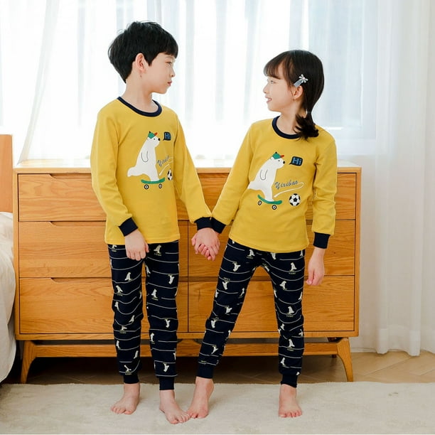 Conjunto de ropa de dormir de 2 a 15 anos para ninos ninas ninos pijamas de algodon de dibujos animados manga larga pantalon largo conjunto de ropa de dormirzhangyuxiang07 100cm 3 4Y zhangyuxiang unis...