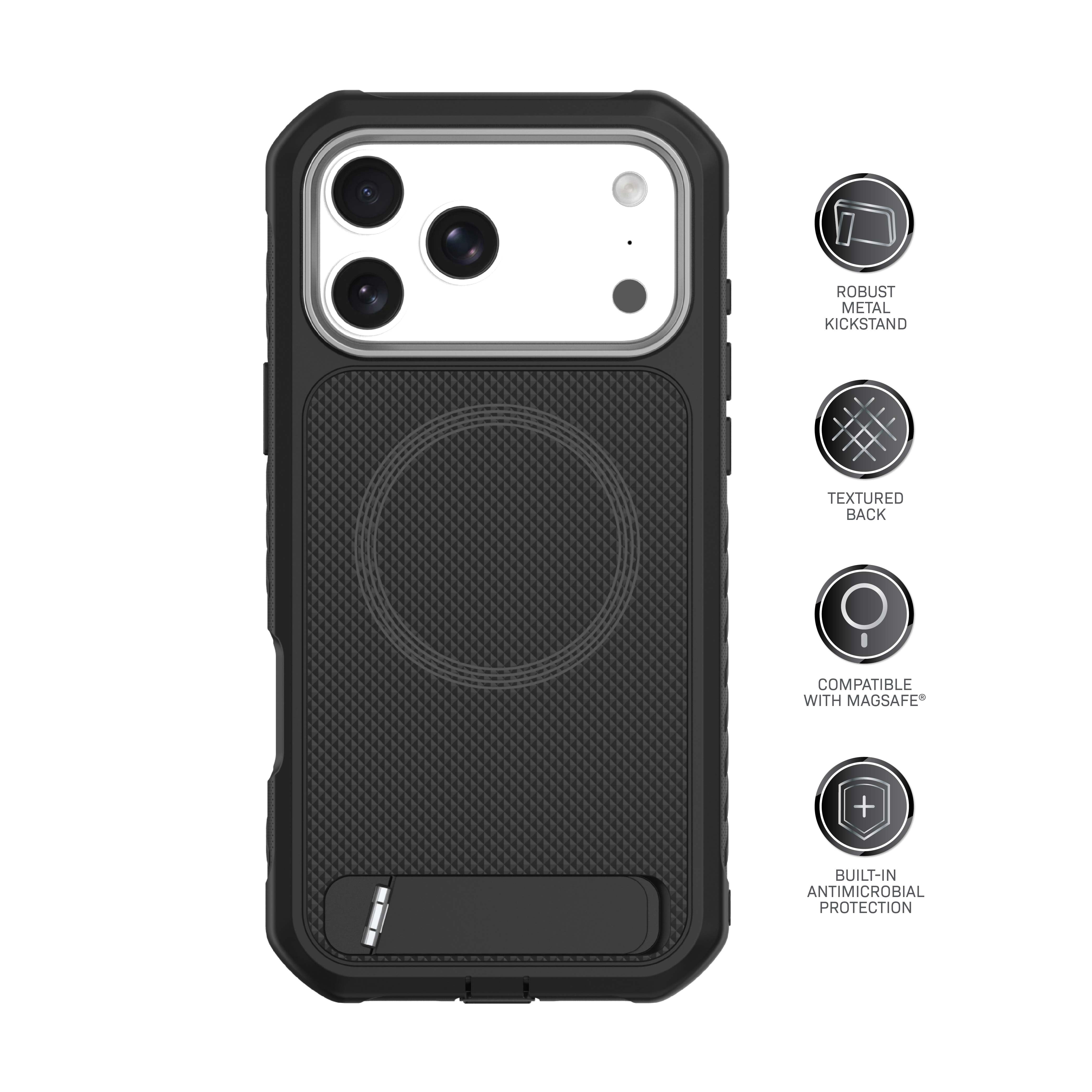 Body Glove Rugged Phone Case with Kickstand for iPhone 18 Pro / 17 Pro, MagSafe Compatible - Black