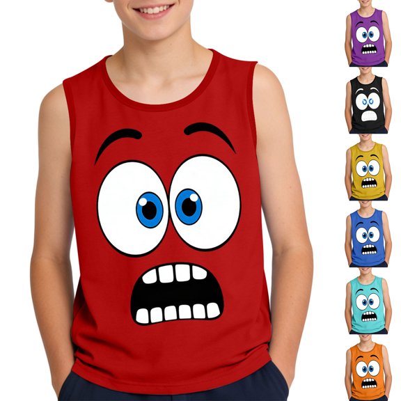 SGFCWSX Boys Graphic Tank Tops Sleeveless Casual Print Crew Neck Regular Fit Outdoor Daily Wear Tops for Kids Red Size 8 Years
