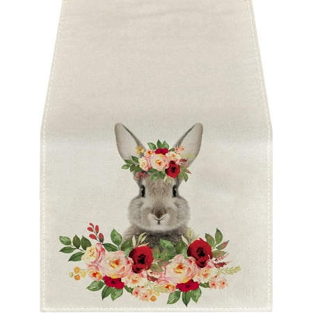 

Dining Room Garden Farmhouse Style Table Runner Easter Bunny Printed Home Decor