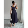 thumbnail image 3 of Navy Blue Womens Square Neck Cinched Waist A-Line Midi Dress For Spring Summer Casual Vacation, 3 of 7