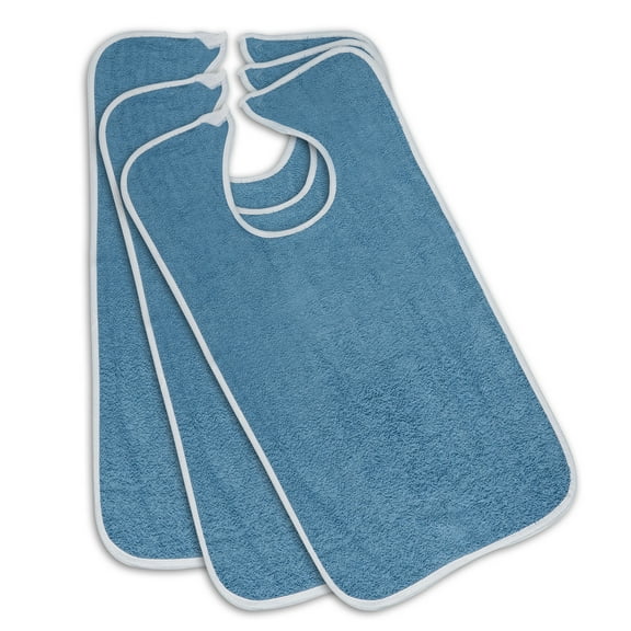 Nobles Health Care - Blue/White Color - 100% Cotton Reusable Terry Adult Bib, 3-Pack