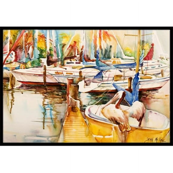 Sailboat With Pelican Golden Days Indoor & Outdoor Mat- 18 x 27 in.