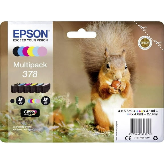 Epson 378 Squirrel Original Multipack 6 Colour Ink Cartridges Claria Photo HD Ink