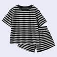 thumbnail image 2 of Hduncf Little & Big Boys Girls Striped Short Sleeve T-Shirt and Shorts Set - Soft Comfort Cotton 2-Piece Summer Clothes Black 7 Years, 2 of 9