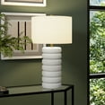 thumbnail image 2 of Evelyn&Zoe Zelda 25" Tall Glass Bubble Body Table Lamp with Fabric Shade in Matte White/Brass/White, 2 of 5