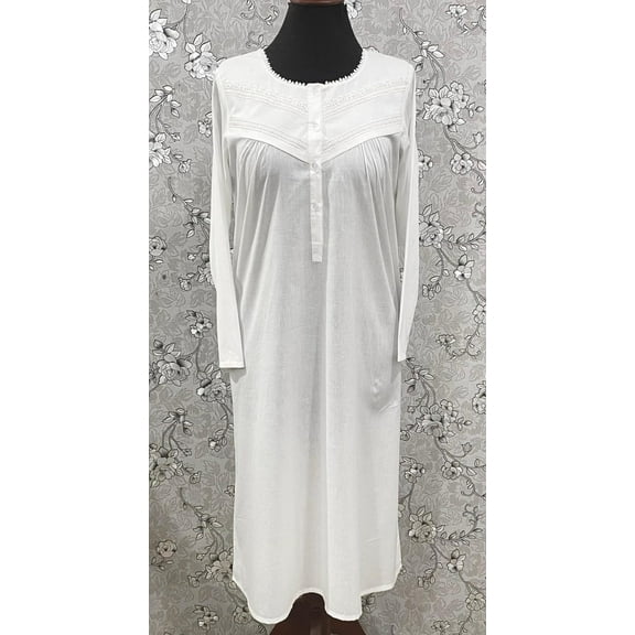 SoieRose White Victorian Cotton Nightgown – SR-1192 – Long Sleeve Sleepwear with Lace Trim and Button Front