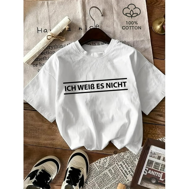 Women's 100% Cotton Casual Short Sleeve T-Shirt with Bold Black Letter Print - White Relaxed Fit Spring Summer Everyday Tee