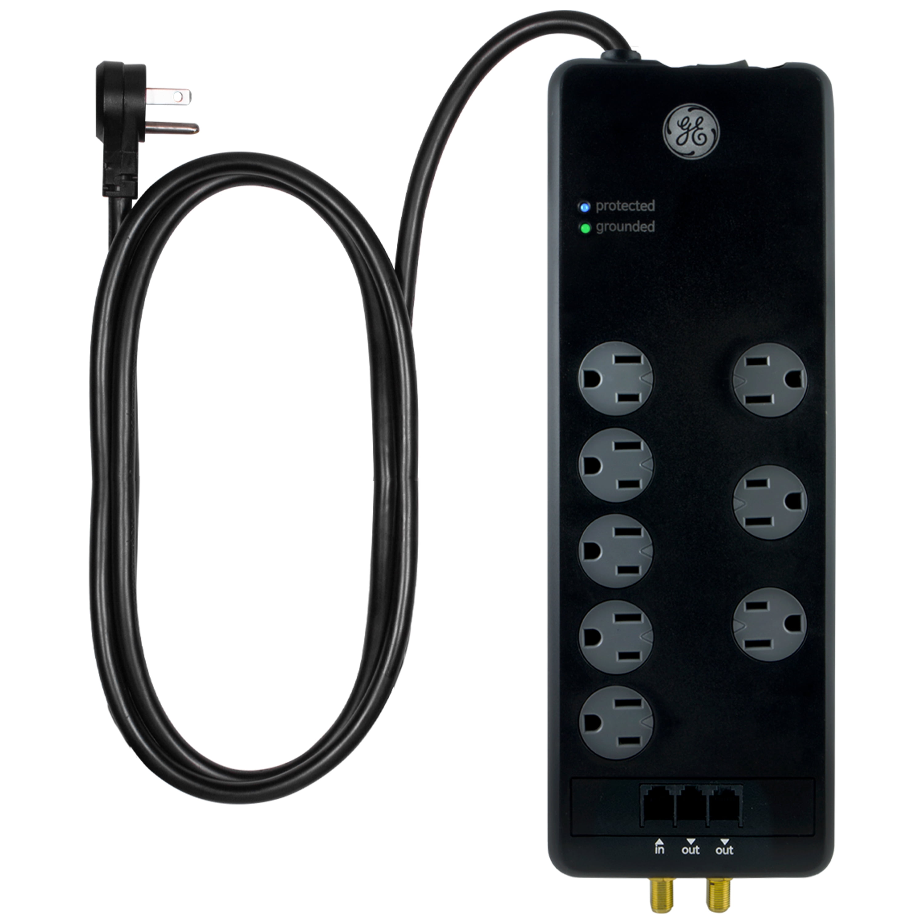GE 8Outlet Advanced Surge Protector with 4 Ft. Cord, black, phone and