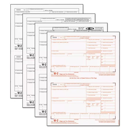 New Tops W-2 Tax Forms 4-Part 8 1/2 x 5 1/2 Inkjet/Laser 50 W-2s & 1 W-3 22990