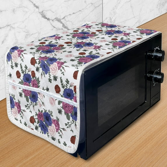 Anemone Flower Microwave Oven Cover, Bouquets of Roses Anemones Eustoma Colorful Corsage Bedding Plants Design, Water Resistant Organizer with Pockets for Kitchen, 36" x 12", Multicolor, by Ambesonne