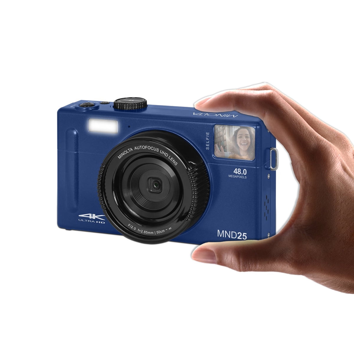 Minolta Minolta MND25 Digital Camera, 48 MP Autofocus, 4K Ultra HD Camera with Selfie Mirror & 32GB SD Card, Blue, Bundle with Slinger Camera Bag