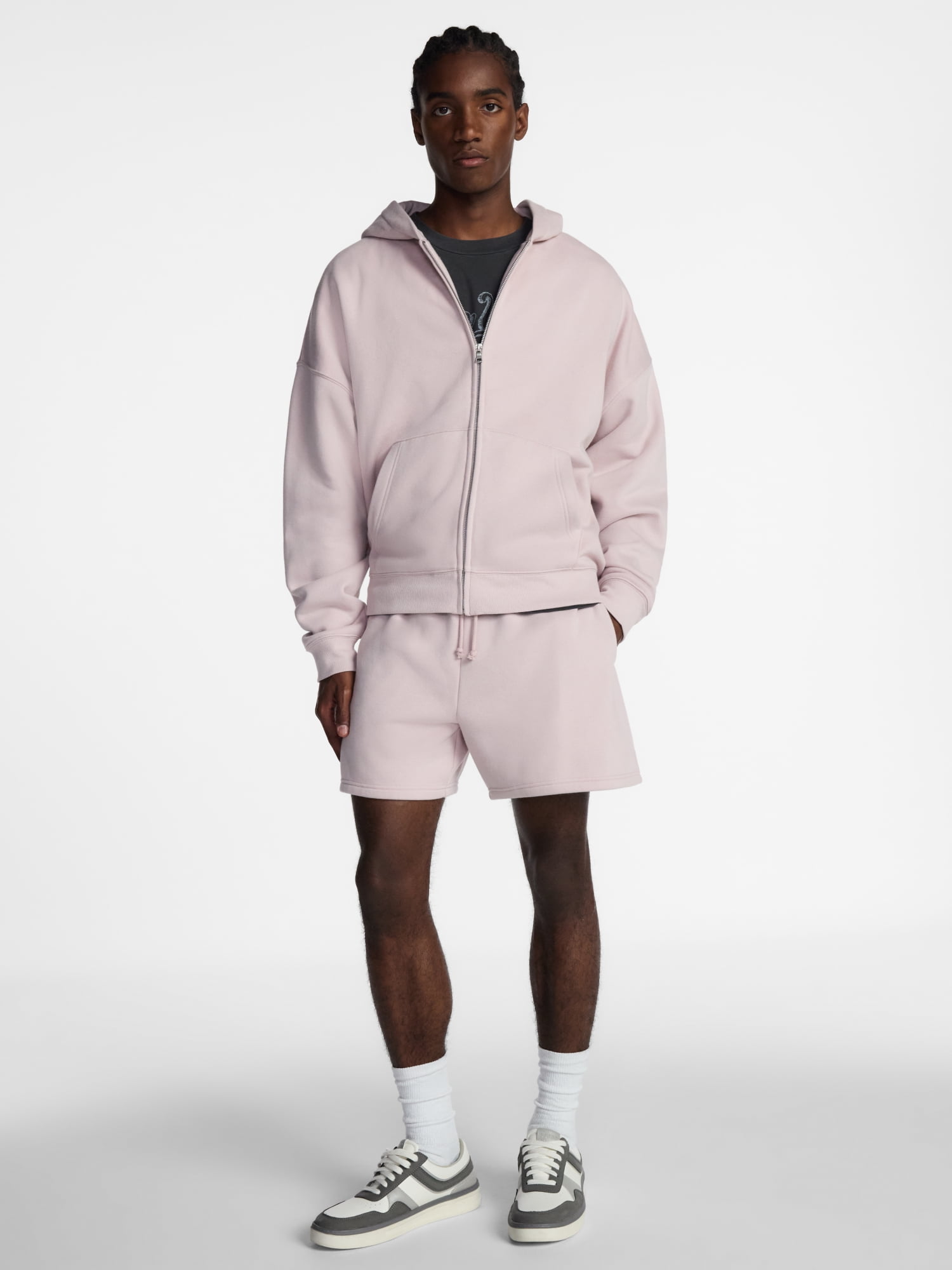 No Boundaries Boxy Oversized Fit Fleece Zip Hoodie Sweatshirt with Long Sleeves, Men's XS-4XLT