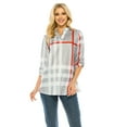 thumbnail image 2 of Haute Edition Women's Pattern and Solid 3/4 Roll Tab Sleeve Tunic Blouse Top, 2 of 7