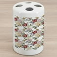 thumbnail image 1 of Shabby Flora Ceramic Toothbrush Holder, Summer Spring Season Buds Roses Lilacs Flowers Leaves Print, Decorative Versatile Countertop for Bathroom, 4.5" X 2.7", Pale Pink Cream, by Ambesonne, 1 of 4