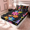 thumbnail image 3 of Erosebridal Kawaii Floral Zipper Twin Comforter Sets with Fitted Sheet and 2 Pillowcases, Groovy Blossom Zipper Bedding Set, Black Reversible, Multicolor Floral, Black Reversible, 3 of 7