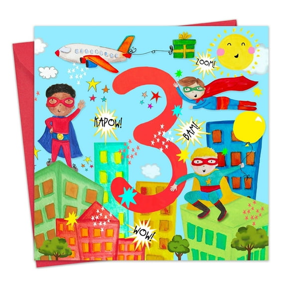 Twizler 3rd Birthday Card for Boys - Superhero - Age 3 Year Old Childrens Happy Birthday Card for Kids