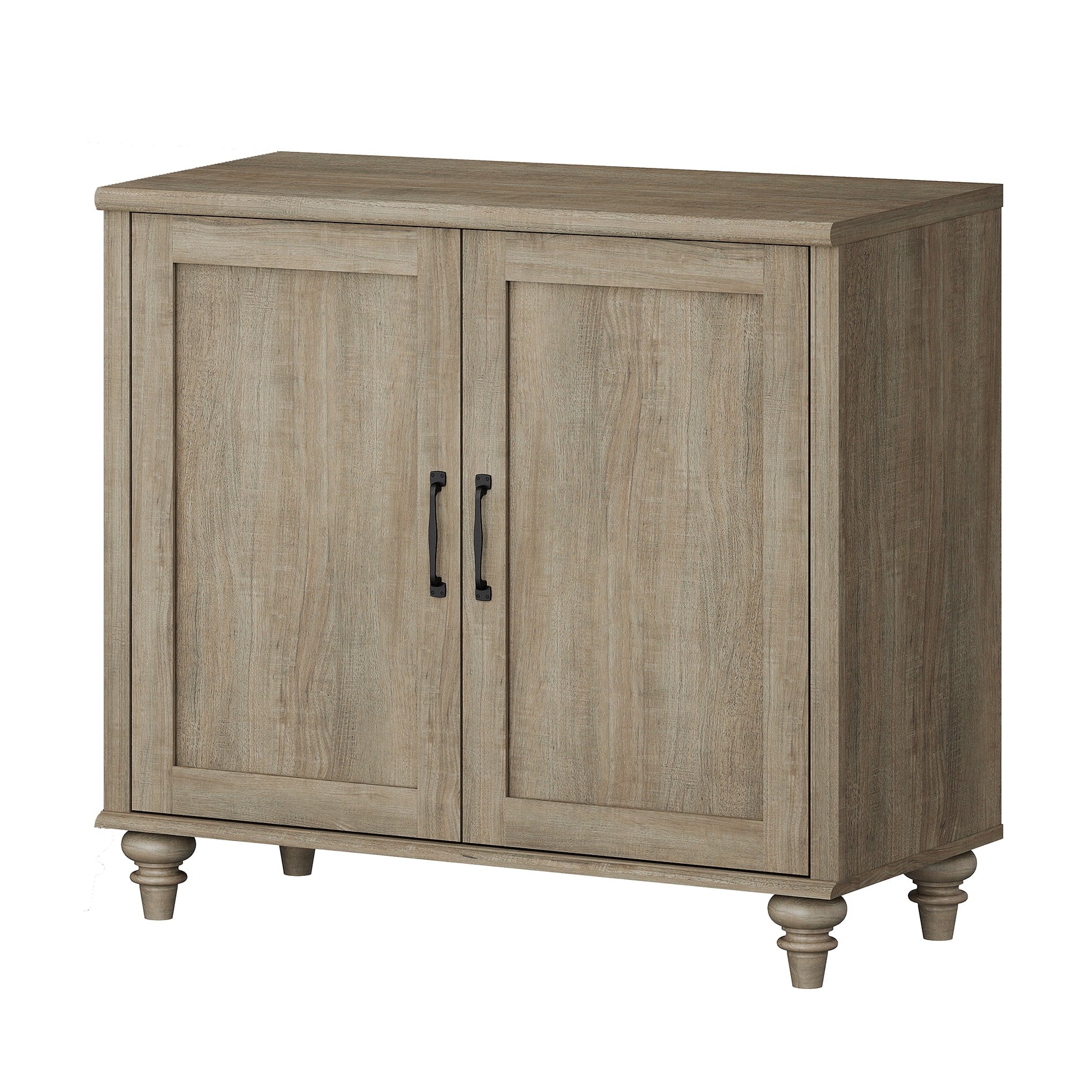 Modern Farmhouse Credenza, 34" Wash Gray Storage Sideboard with Wood Doors