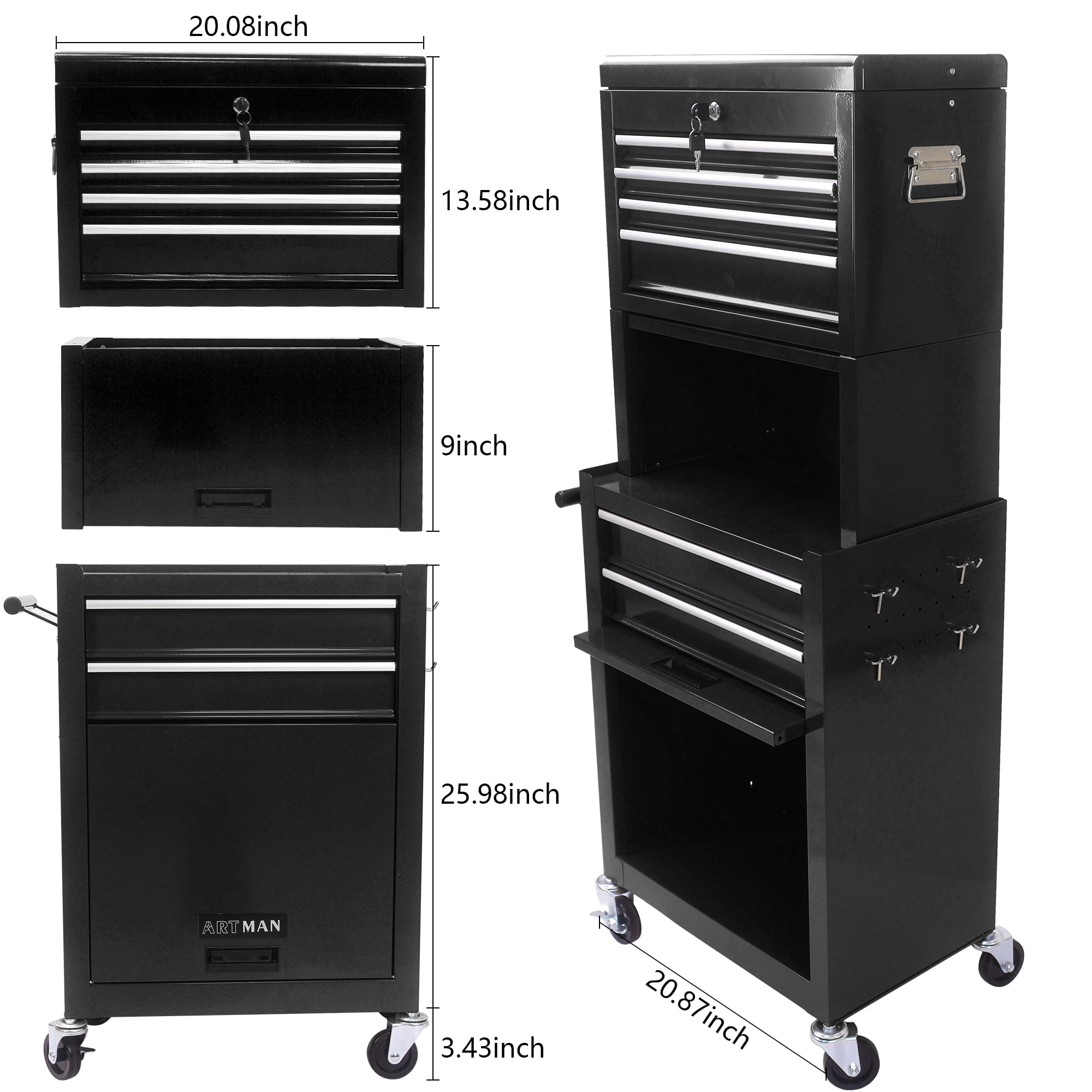 ARTMAN 6-Drawer 2 in 1 Mechanic Tool Box Storage Cabinet,High Capacity Rolling Tool Chest with Wheels and Drawers for Garage Workshop Warehouse Repair Shop