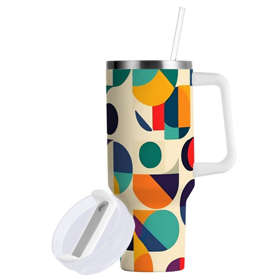Yayeee 40oz Stainless Steel Tumbler with Straw and Handle Double-Wall Insulated Travel Water Bottle, Green Geometric