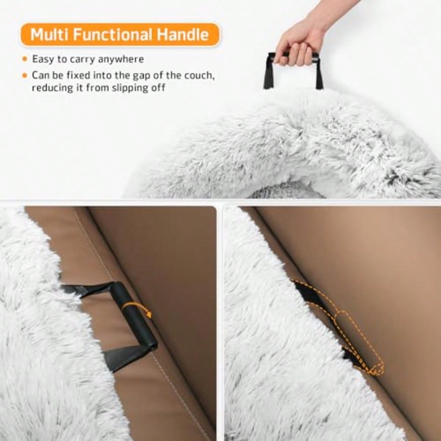 Calming Dog Bed Fluffy Plush Dog Mat for Furniture Protector with Removable Washable Cover for Large Medium Small Dogs and Cats Large Light Grey