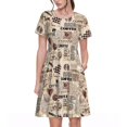 thumbnail image 1 of Fotbe Abstract Coffee Vestido Largo de Moda para Mujer, Vestido Tipo Camiseta con Manga Corta y Estilo Casual a Rayas y Bloques de Color, 1 of 6
