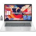 thumbnail image 1 of HP 17.3" Full HD Laptop, Intel Core i3-1215U Processor, 16GB RAM, 1TB PCIe SSD, Intel UHD Graphics, Numeric Keypad, 720p HD Webcam, Windows 11 Pro, Natural Silver, 32GB Hotface USB Card, 1 of 7