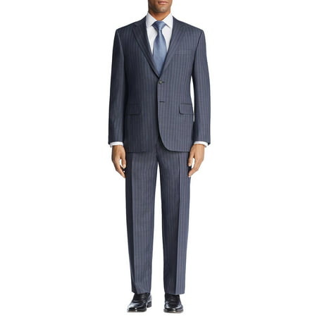 Hugo Boss Mens Grand Central Regular Fit Stripes Wool Suit 40R Blue Pants
