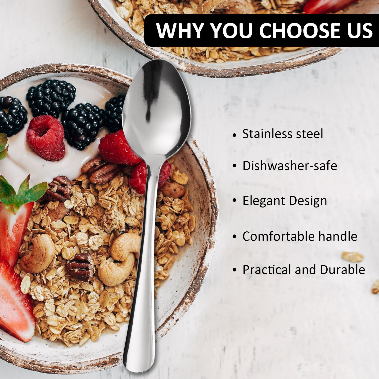 Hansmart 120pcs Dinner Spoons,7.1" Stainless Steel Spoons Silverware, Kitchen Essential Dinner Spoons, Table Spoon for Home Kitchen Restaurant, Party, Catering, Picinc, Dishwasher Safe