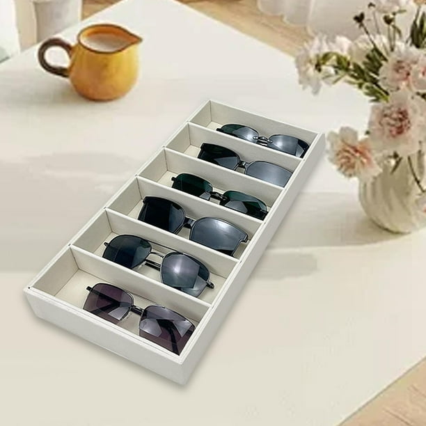 Bandeja organizadora para gafas de sol, 6 rejillas, caja de almacenamiento para gafas, resistente y multifuncional, para hogar, sala de estar y