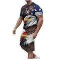 thumbnail image 2 of TIMIFIS Ensembles Courts pour Hommes Été Décontracté Jour de l'Indépendance Imprimé 2 Pcs Tenues Col Rond Patriotique Américain T-shirt Manches Courtes et Shorts Taille Élastique - Printemps/été, 2 of 5