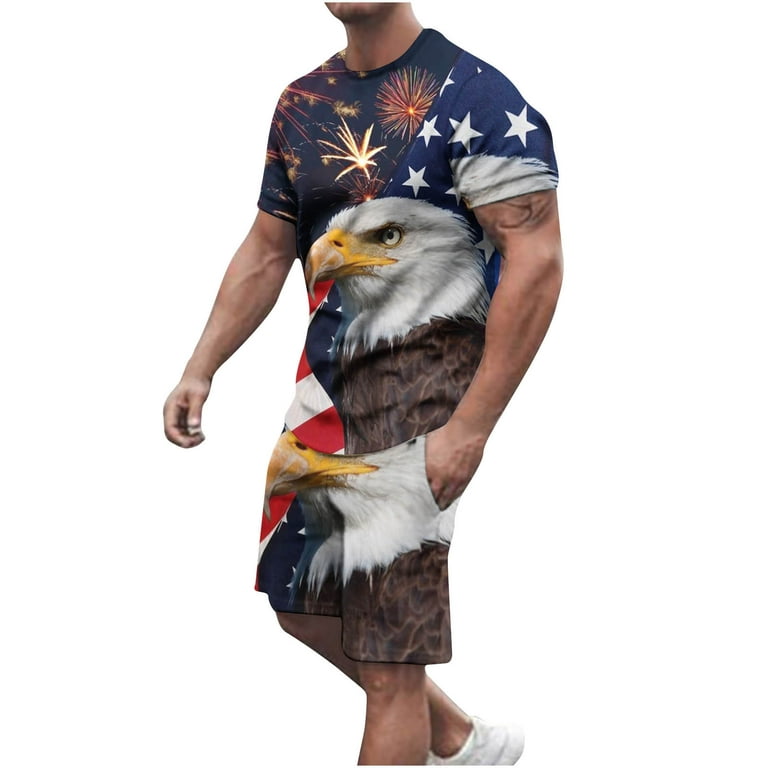 Xysaqa Men's 3D American Flag Streetwear Shirt and Shorts Set, Funny  Graphic Short Sleeve T-shirt Shorts Suit, 2 Piece Summer Casual Sports  Short Set M-5XL 