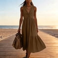 thumbnail image 6 of Oksale V Neck Dresses for Women with Pockets Loose Cozy Sleeveless Tank Dress Flowy Summer Maxi Dress for Vacation Brown M, 6 of 8