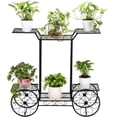thumbnail image 6 of QXDRAGON Garden Cart Stand & Flower Pot Plant Holder Display Rack Metal Plant Stand, Paint Car Shape 6 Plant Stand Indoor Outdoor Black, 6 of 9