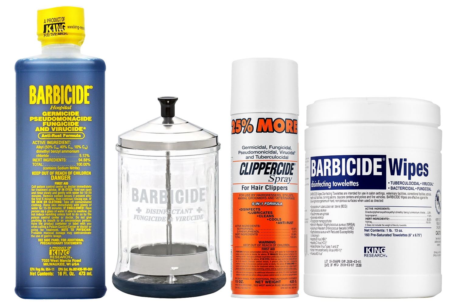 King Research Barbicide Disinfectant 16oz + Disinfectant Mid Jar