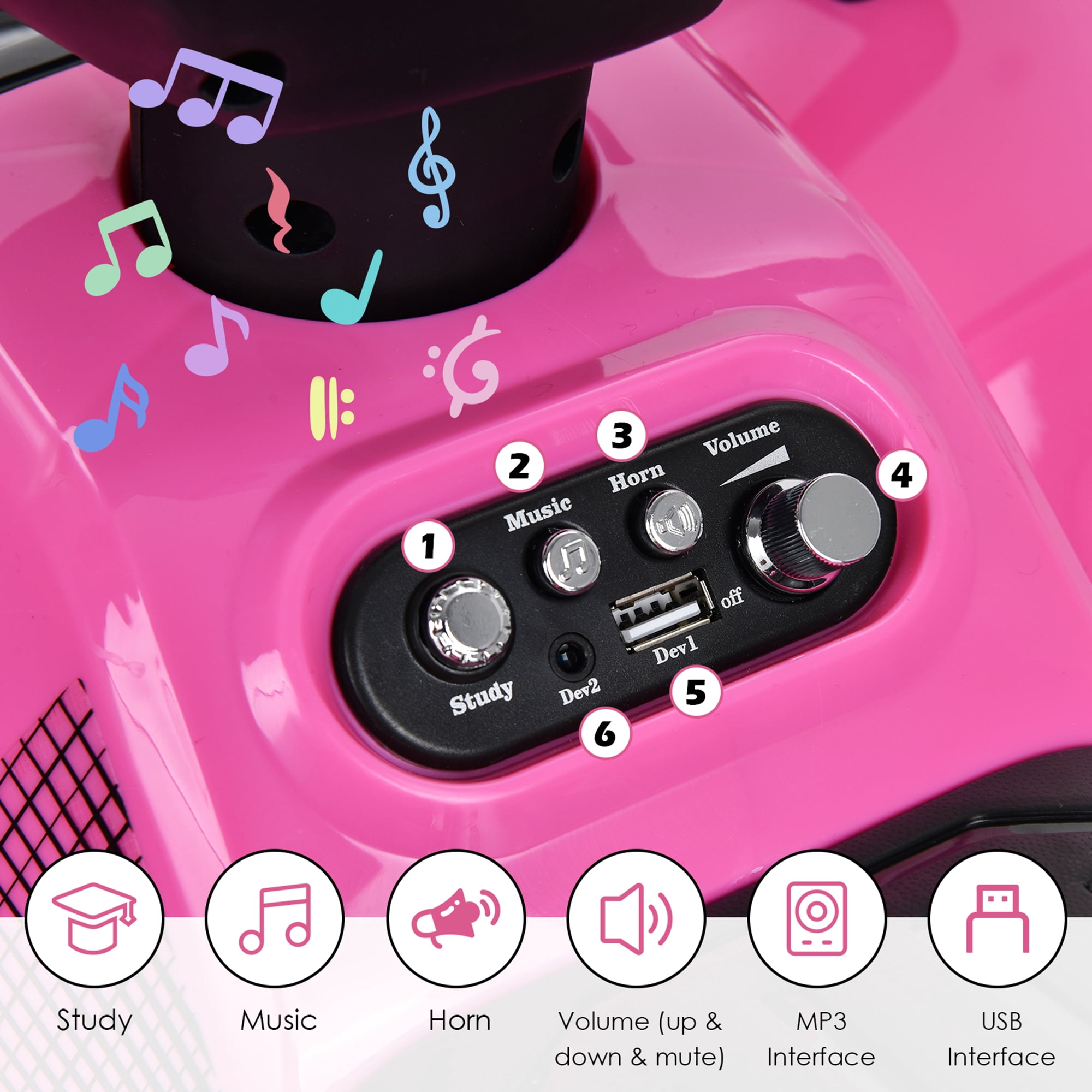 Gymax 6V 4 Wheels ATV Quad Ride On Car Kids Ride-On Toy w/ Music Horn LED Light Pink